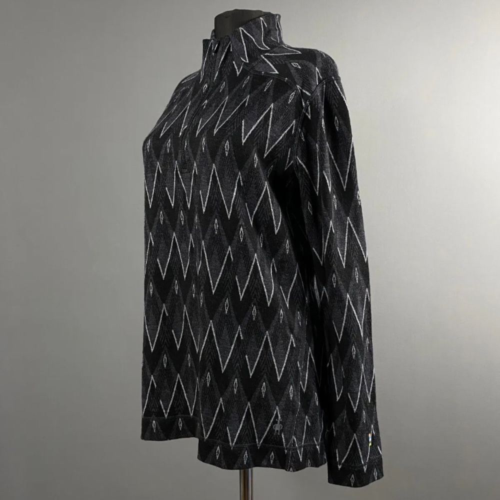 SmartWool Zip Up Black Zig Zag Merino Wool Pullover Sweater Jumper Geometric Med